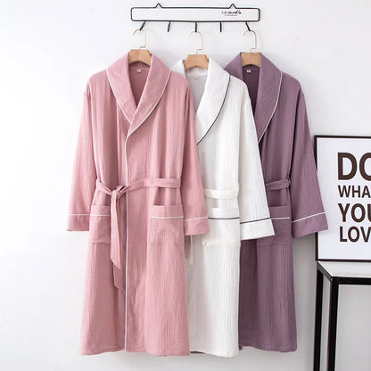 Women's Bathrobe Pure Cotton Large Size Spring Autumn Sleepwear Robe Long Sleeve Couple Home Wear Clothing Female Night Robes