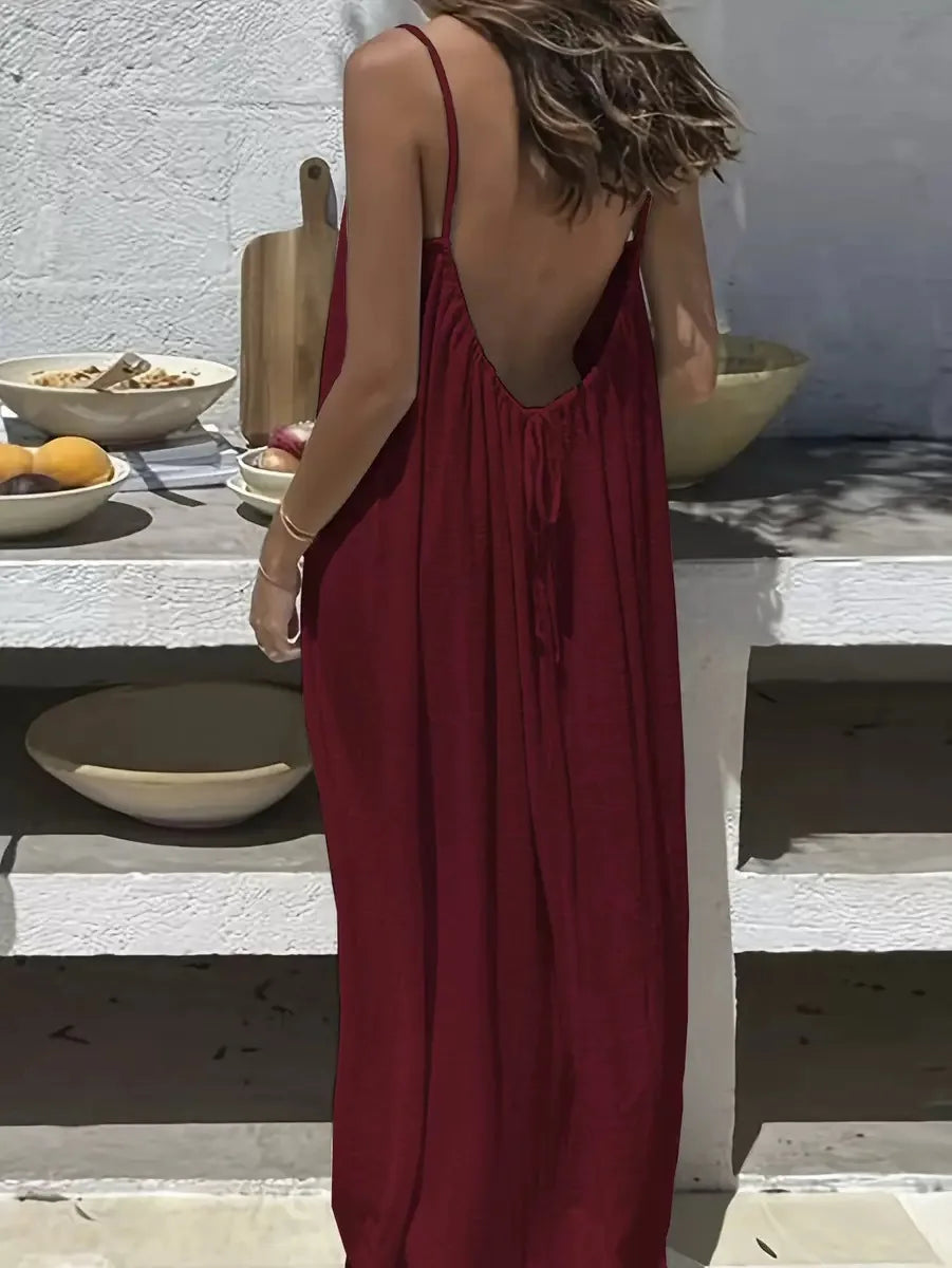 2026 Loose-Fit Spaghetti Strap Clean Fit Women's Casual Homewear Summer Solid-Color Vacation Cool Homewear Slow Fashion Dresses