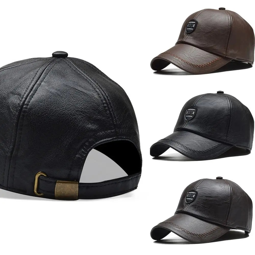 Fashion Outdoor Sports Leather Baseball Caps Autumn Winter Adjustable Thermal Hats Dad Hats Men Women
