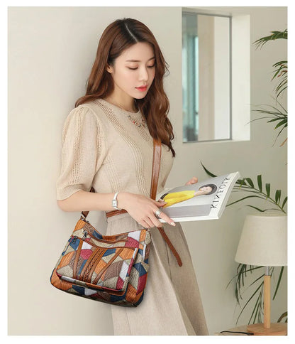 Women's Elegant Vintage Crossbody Bag Trendy HandBag Fashion Multi-pockets Shoulder Bag All-match Retro Crossbody Bag for Daily