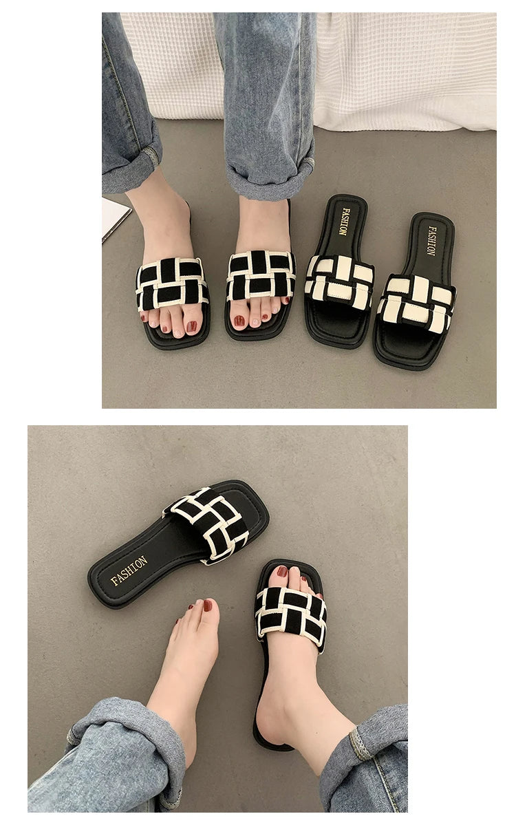 Summer 2025 Braided Flip-flops Women's Open-toe Wear Temperament with Chunky Fashion Slippers, Beach Shoes, Women's Shoes