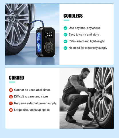 Multifunction Digital Air Pump, Portable Tire Inflator with SOS Light for Car Motorcycle Bicycle Tires, Balls, Boats, Camping