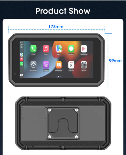 JMCQ Portable 6.25 inch Motorcycle GPS Navigation IPX7 Waterproof Wireless CarPlay Android Auto Drive Recorder Support 4K DVR