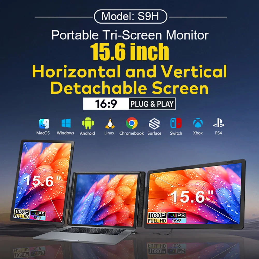 Rospider 14 to 16 Inch Dual Screen Extender Display FHD IPS Triple Expandable Monitor High Definition for Laptop Productivity