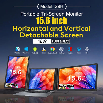Rospider 14 to 16 Inch Dual Screen Extender Display FHD IPS Triple Expandable Monitor High Definition for Laptop Productivity