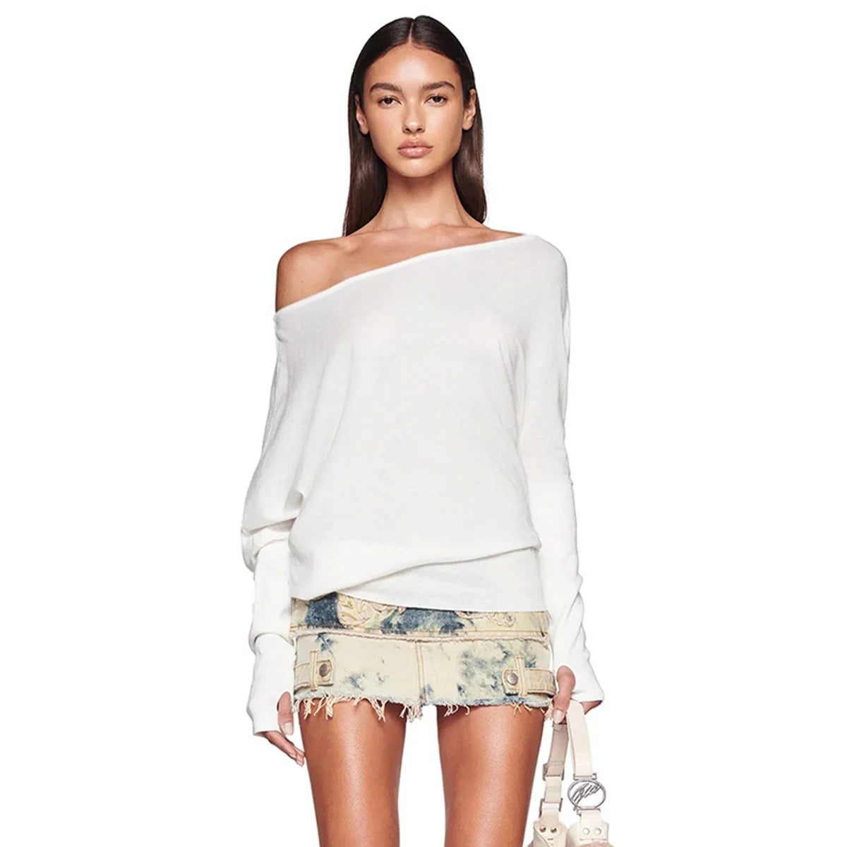 Sexy Elegant Long Sleeves Top Irregular One Shoulder Women Tops T Shirt Birthday Party Club Date Casual Office Clothes