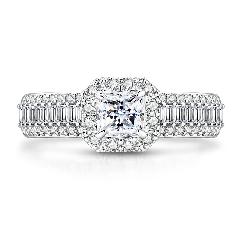 Original 925 Sterling Silver Sparkling Princess Full Pave Diamond Ring For Women Girls Jewelry Birthday Anniversary Gifts