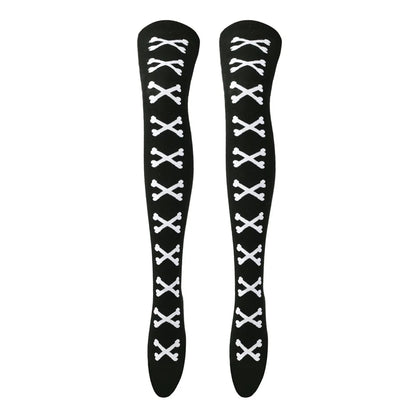 Womens Bone Thigh High Stockings Ladies Halloween Girls Black White Pink Long Over Above Knee Socks Tall Funny Cosplay Harajuku