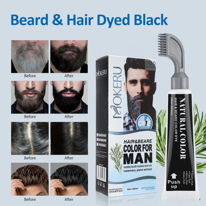 Hair Dye Cream Black Beard Dye Cream For Men Permanent Plant Beard Dye Shampoo Fast Cover White Grey Beard Hair Care