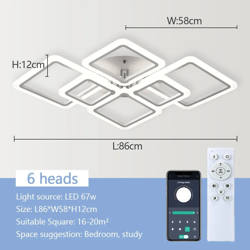 Simple Ceiling Chandelier Square with Remote Control Dimmable Modern Ceiling Lights Smart LED Lighting Fixture Study Living Room