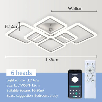 Simple Ceiling Chandelier Square with Remote Control Dimmable Modern Ceiling Lights Smart LED Lighting Fixture Study Living Room