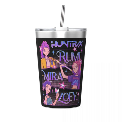 Mystery Saja Boys Kpop Demon Hunters Tumbler With Straw For Kids Stainless Steel Travel Mugs Double Wall Vacuum Insulated 12oz