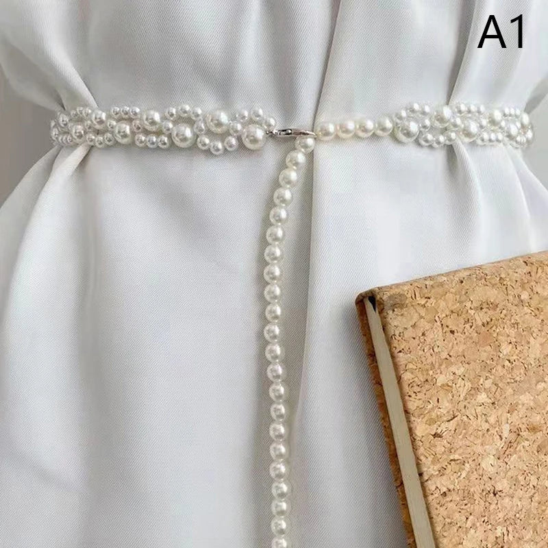 100cm Temperament Elegant Pearl Belt Waist Belt Female Girls Dress Crystal Strap Pearl Wedding Chain Belts Girl Accessories