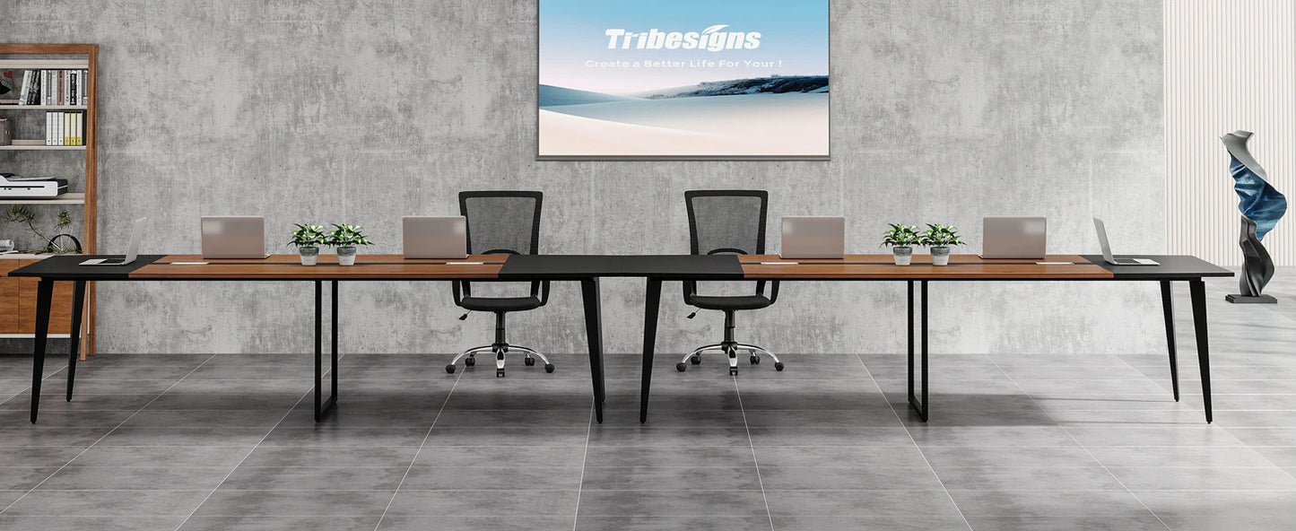 Tribesigns 8FT Conference Table, 94.48L x 47.24W x 29.52H Inches Boat Shaped Meeting Table with Rectangle Grommet
