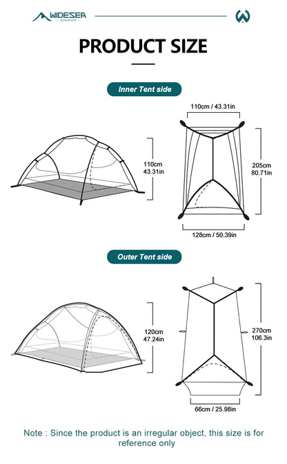 WIDESEA Outdoor Camping 1.5 person Double-Layer Fish Spine tent 15D Nylon Silicone-Coated  Lightweight for Hiking & camping