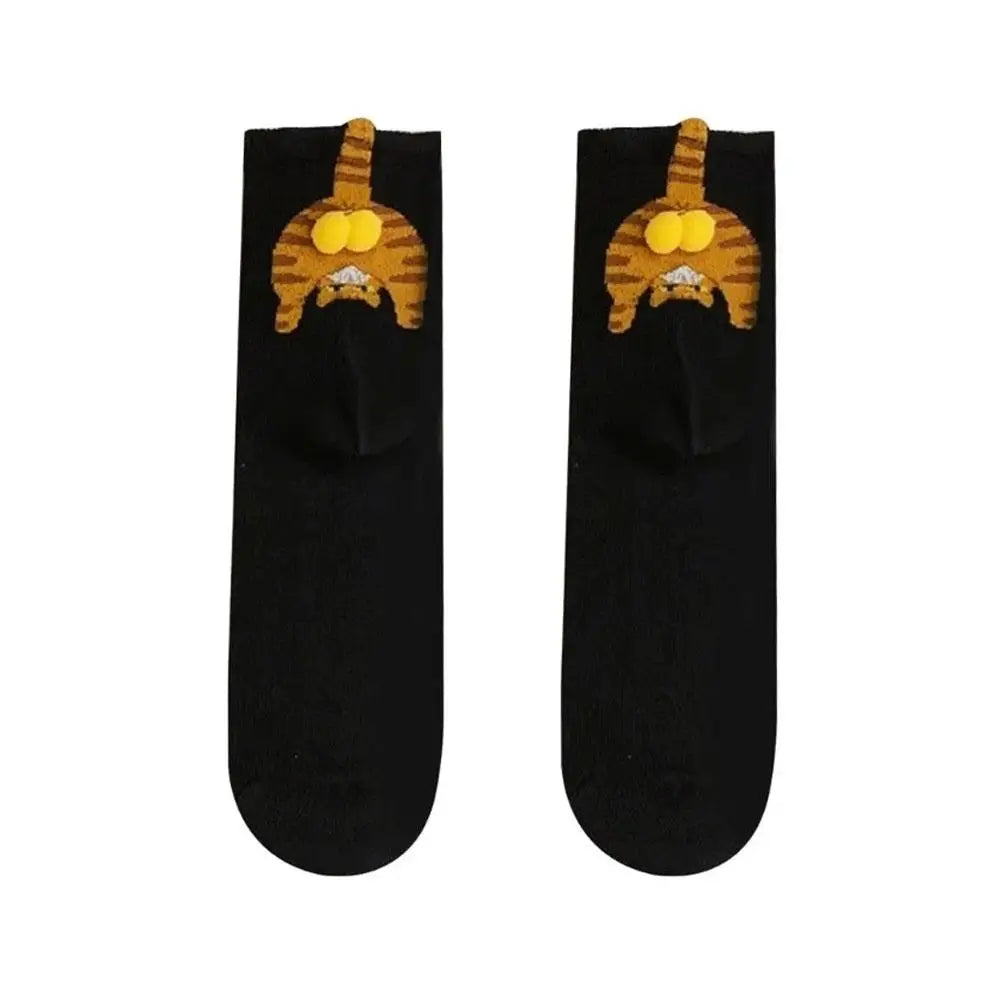 Cartoon Cat Egg Socks Soft Breathable Cute Mid Tube Cotton Socks 3D Cat Egg Balls Unique Design Trendy Funny