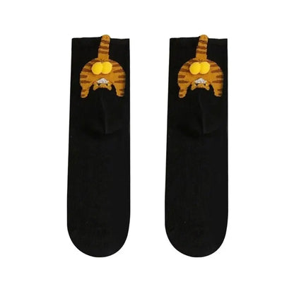 Cartoon Cat Egg Socks Soft Breathable Cute Mid Tube Cotton Socks 3D Cat Egg Balls Unique Design Trendy Funny