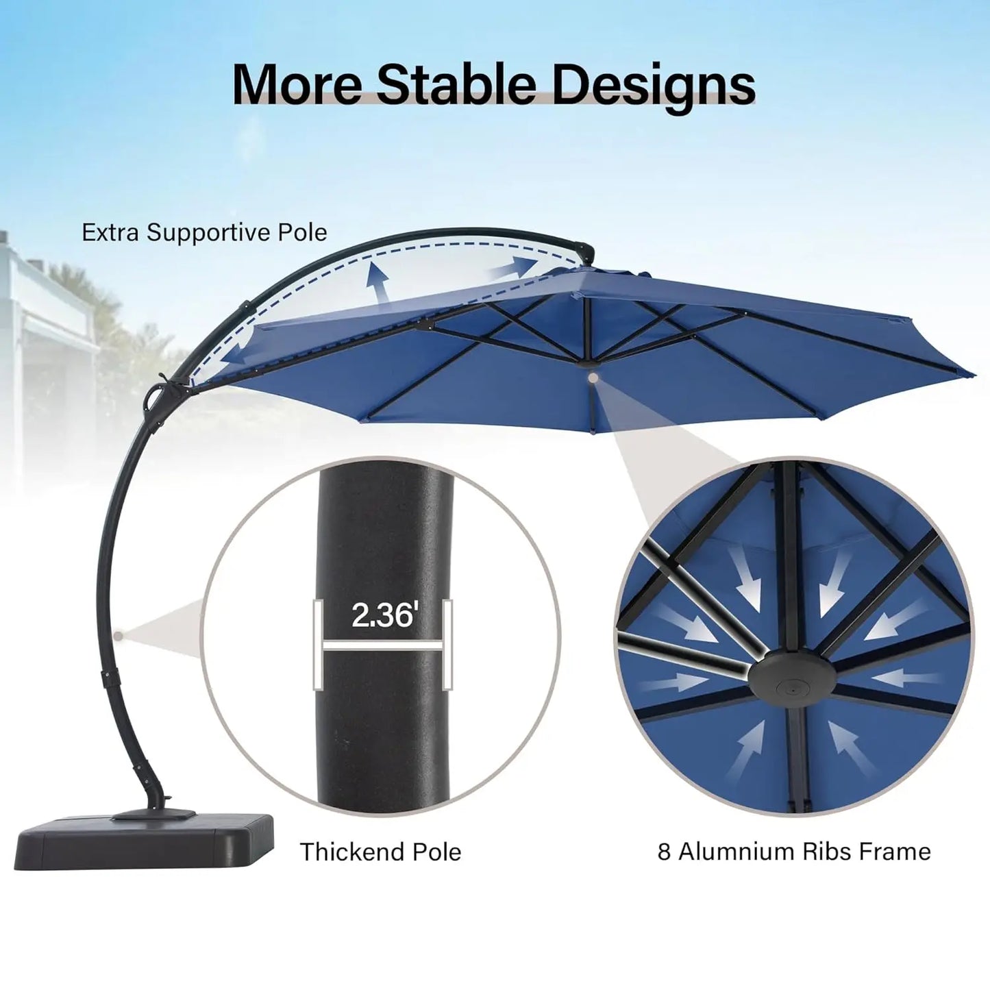 Outdoor Patio Umbrella, Curvy Cantilever Umbrella, Heavy Duty Offset Hanging Umbrella with 360° Rotation for, Customized