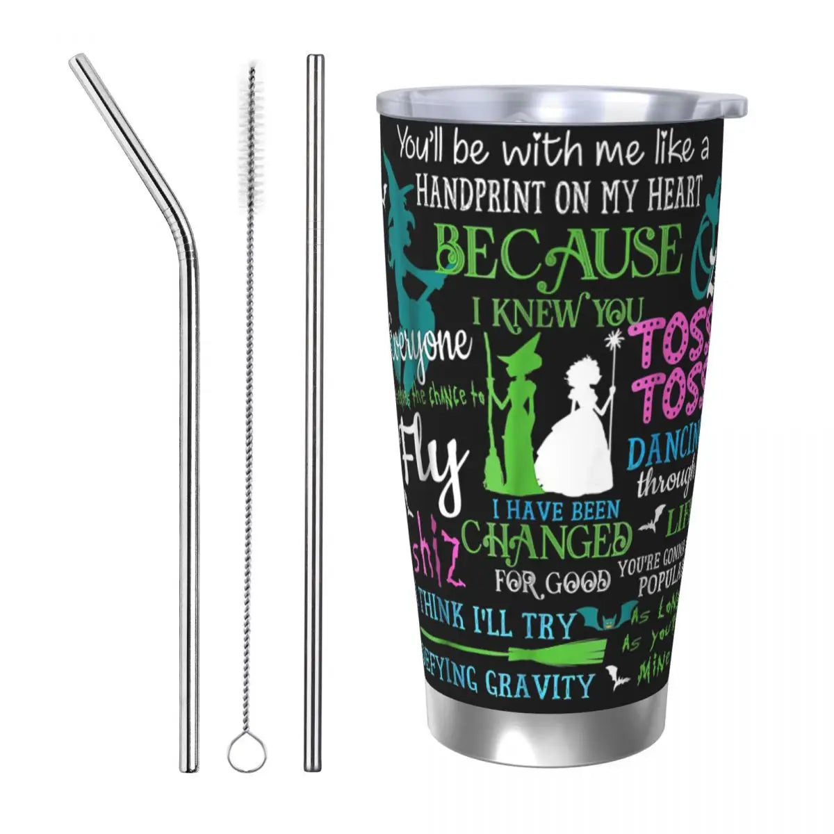 Halloween Wicked Musical Stainless Steel Tumbler Vacuum Insulated Mugs Thermal Cold Bottle Straw With Lid 20oz