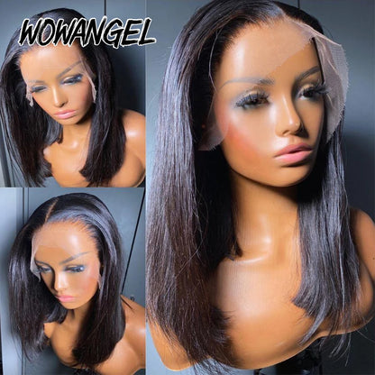 Wow Angel 13x6 HD Lace Front Wigs Short Bob Straight Lace Frontal Human Hair Wigs Pre Plucked Lace Melted Brazilian For Women