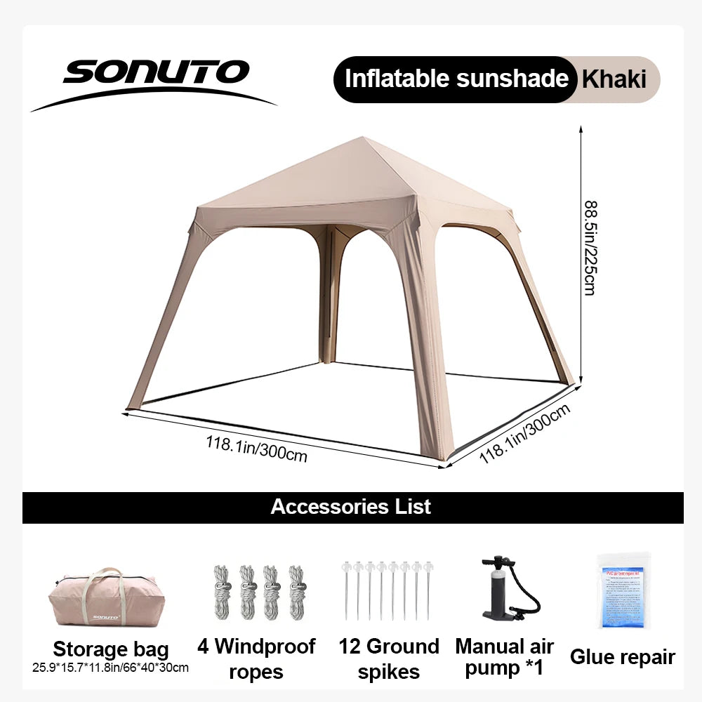 Sonuto Instant Setup Inflatable Tent, 3x3m Quick Inflation Air House Tent, Portable Easy Setup Large Camping Tent with Bag