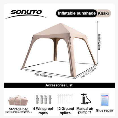 Sonuto Instant Setup Inflatable Tent, 3x3m Quick Inflation Air House Tent, Portable Easy Setup Large Camping Tent with Bag