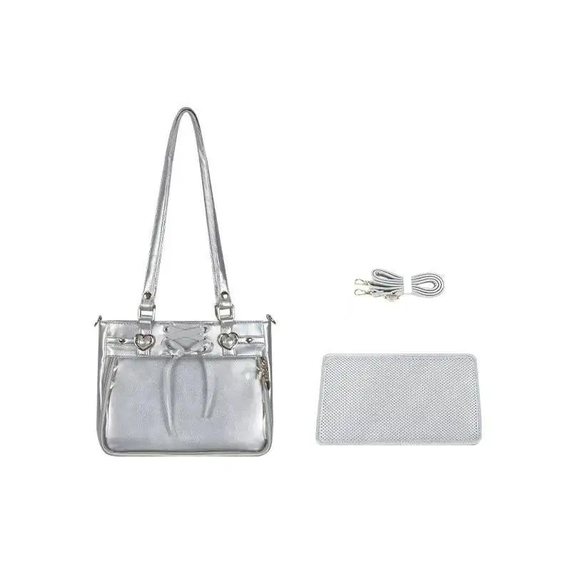 JIAERDI Transparent Ribbon Bow White Ita Bag Women Harajuku Aesthetic Large Capacity Shoulder Bags Lady Versatile Satin Handbag