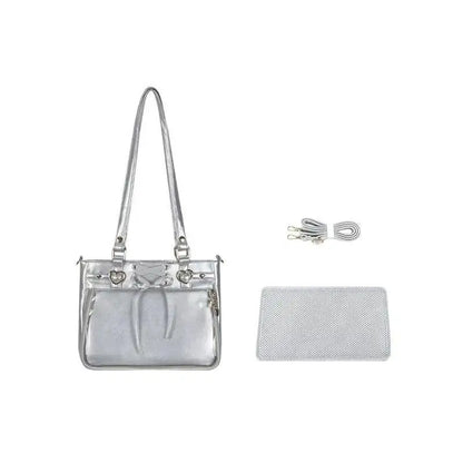 JIAERDI Transparent Ribbon Bow White Ita Bag Women Harajuku Aesthetic Large Capacity Shoulder Bags Lady Versatile Satin Handbag