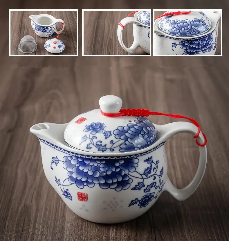 Household Porcelain Teapot Ceramic Large Capacity Pot Blue and White Retro Loop Handle Beam
