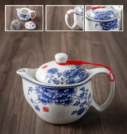 Household Porcelain Teapot Ceramic Large Capacity Pot Blue and White Retro Loop Handle Beam
