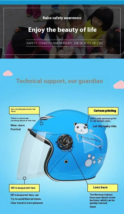 Cartoon Children Helmet With Pattern Four Seasons Safety Protection Child Outdoor Sports Motorcycle Open Face Cute