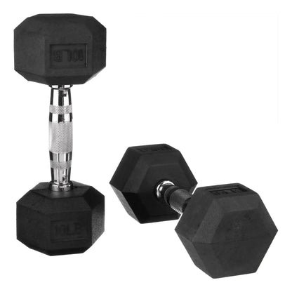 10lb Pair Black Rubber Hex Dumbbells, Non-Roll Weights for Home Gym Strength Training, Fitness & Workout Equipment