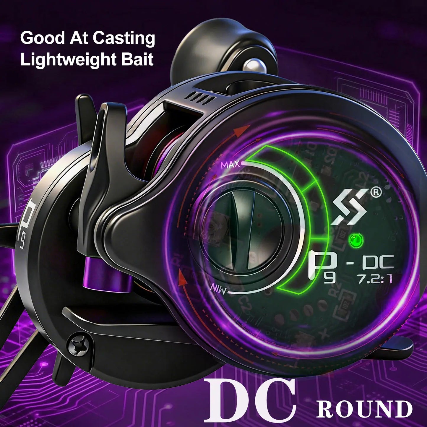 Sougayilang P9-DC Round Baitcasting Reel Electronic DC Brake System 7.2:1 Gear Ratio Ultralight Casting Fishing Reel Saltwater
