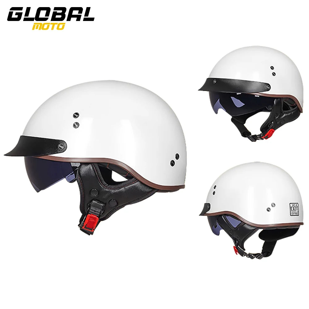 DOT Certification Motorcycle Helmet Retro Motocross Half Helmet Open Face Scooter Biker Sunshade Lens Summer Moto Men Helmet