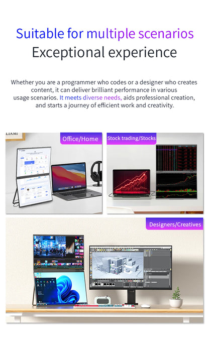 SIBOLAN 16" Dual Portable Monitor 2.5K IPS Folding PC Display USB-C HDMI Plug Laptop Screen Extender for Mac Windows Phone