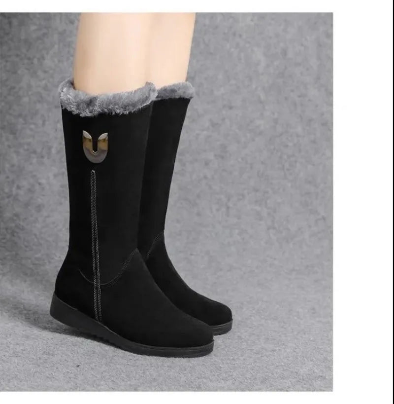 2025 New Women's Boots Fashion Mid-calf Boots Plush Warm Snow Boot Wedge Platform Boots for Women Winter Cotton Boot Botas Mujer