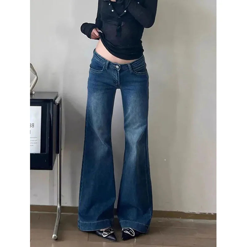 2025 New High Waist Flared Jeans Female Y2K Vintage Slim Stretchy Denim Pants for Women Aesthetic Streetwear Wide Leg Trousers