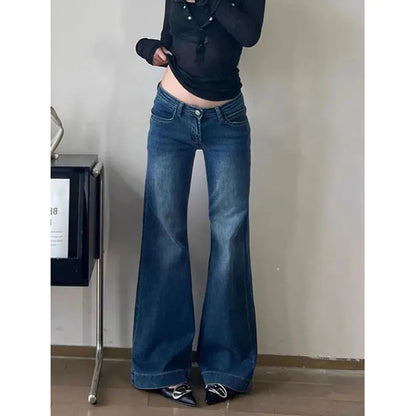 2025 New High Waist Flared Jeans Female Y2K Vintage Slim Stretchy Denim Pants for Women Aesthetic Streetwear Wide Leg Trousers