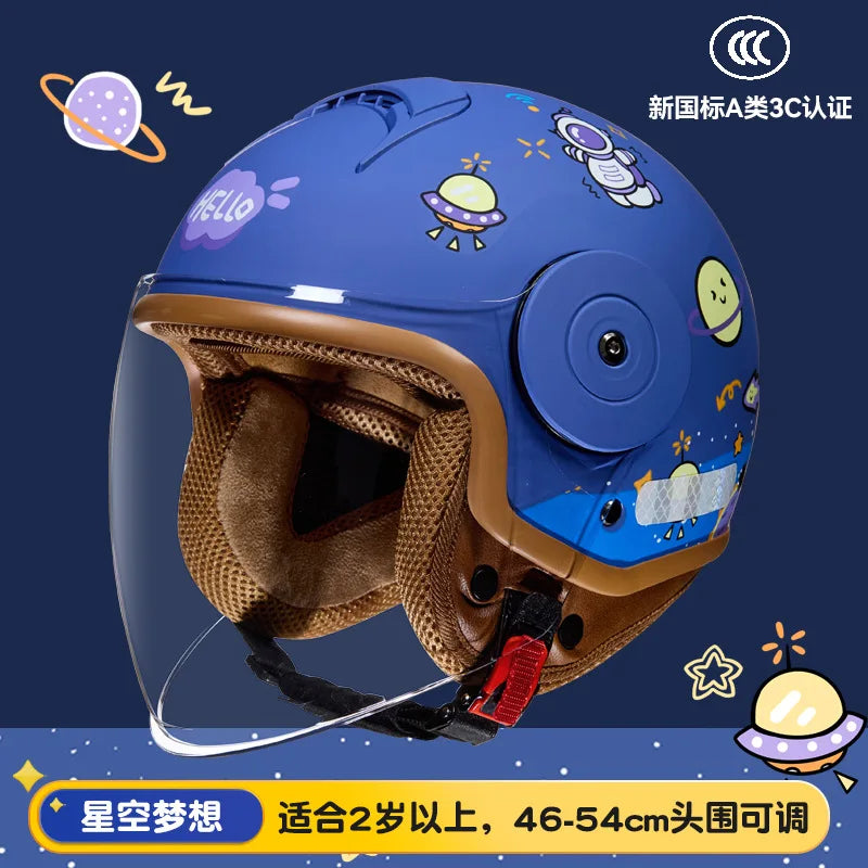 Children's Four Seasons Helmet New National Standard Class A 3C Certification Cartoon Electric Vehicle Helmet Motorcy Casco Moto