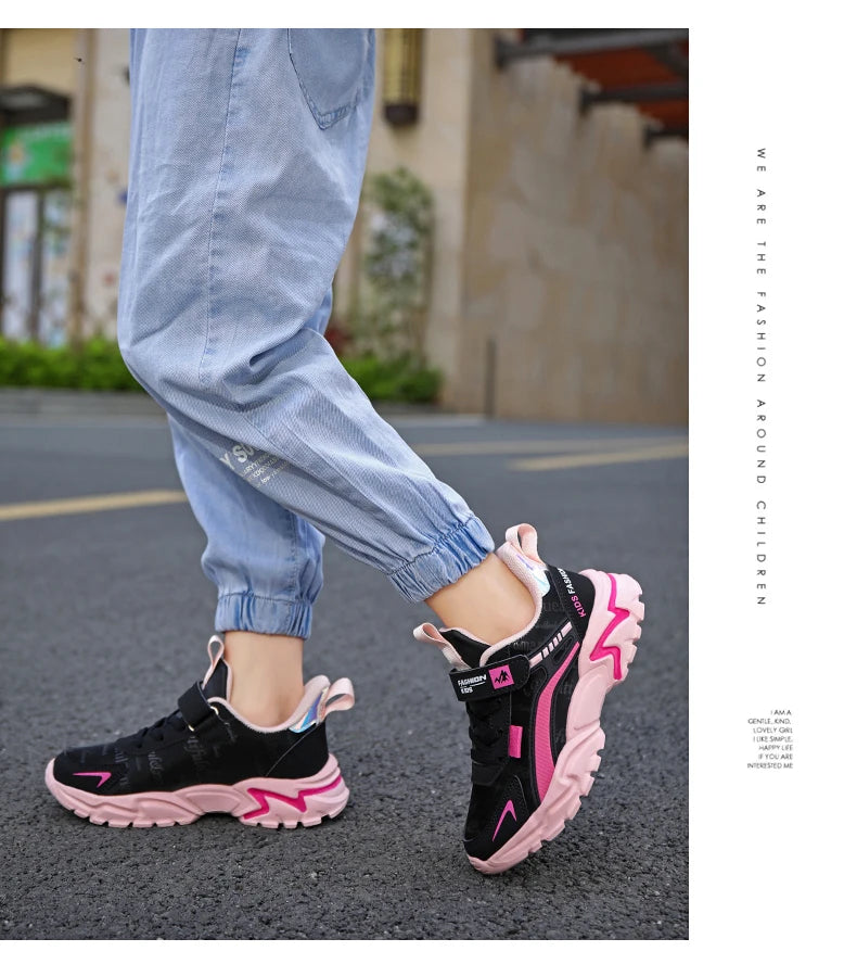 Girls Sneakers Lightweight Athletic Comfortable Shoes with Velcro Closure Kids Non-Slip Casual Walking Running Sports Shoes