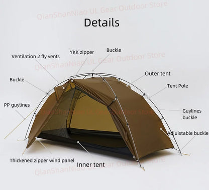 3F UL GEAR Taiji 1 Tent Outdoor Camping 1 Person Tent Ultralight 15D Nylon Tent Waterproof Hiking Mountaineering