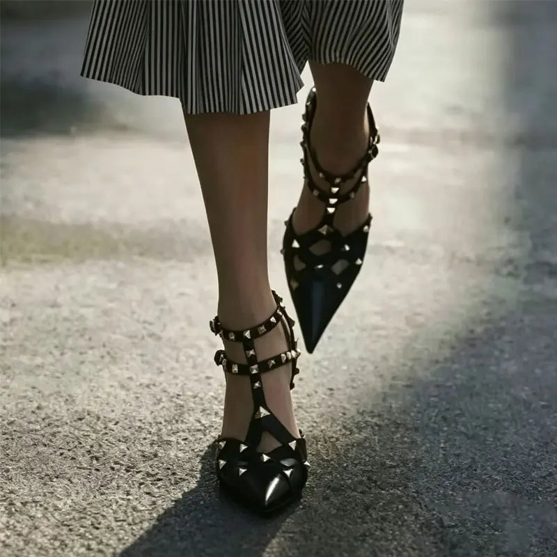 2026 Summer New Rivet Women's Pointed Stiletto Sandals Sexy Fashion Party Women's High Heel Sandals