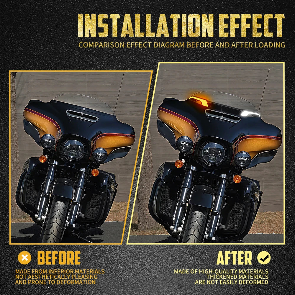 Motorcycle LED Windshield Trim Turn Signal Light For Harley Touring 2014-2025 Electra Street Glide Windscreen Running Side Lamp