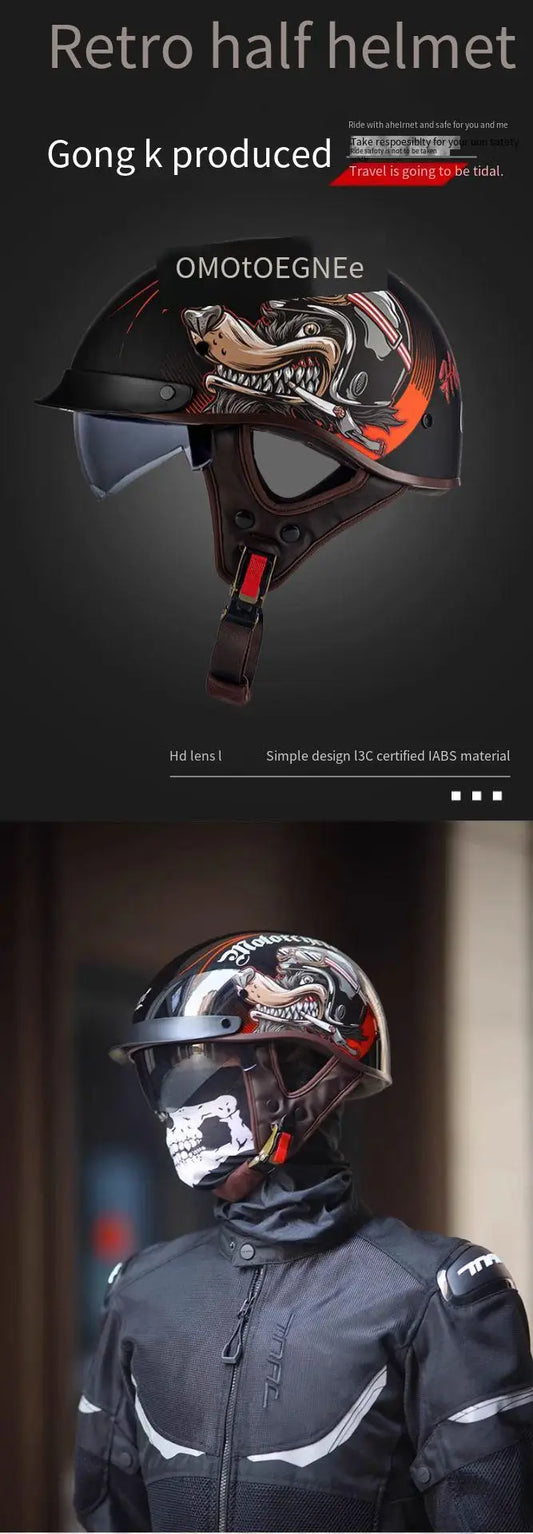 2025 new light ABS half-face motorcycle helmet classic retro men and women motorcycle cruise pedal half helmet breathable lining