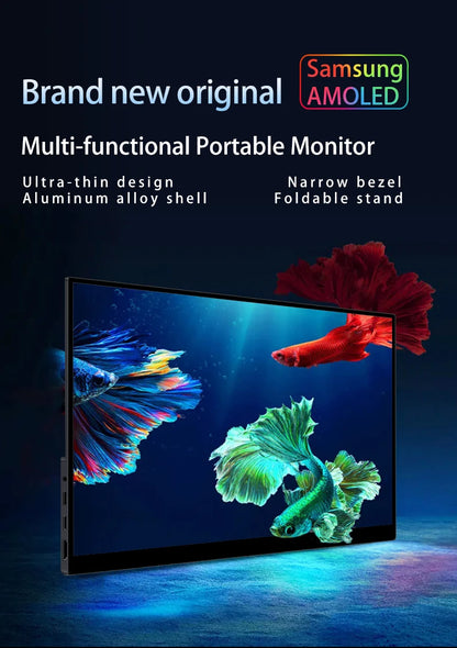 VCHANCE 13.3'' OLED Portable Monitor 1920x1080p Metal Frame with Stand 100%DCI-P3 Office Travel Display Extender for Laptop Mac