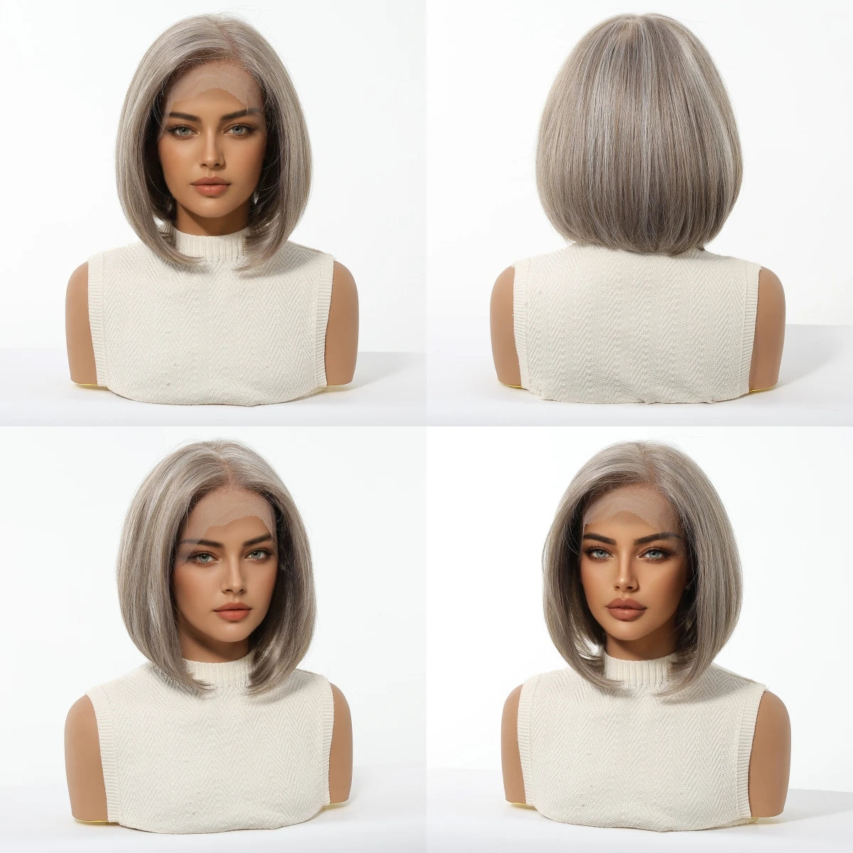 13*6 HD Lace Front Wigs Blonde Mixed Brown Synthetic Wigs For Women Daily Party Short Straight Natural Fake Hair Heat Resistant