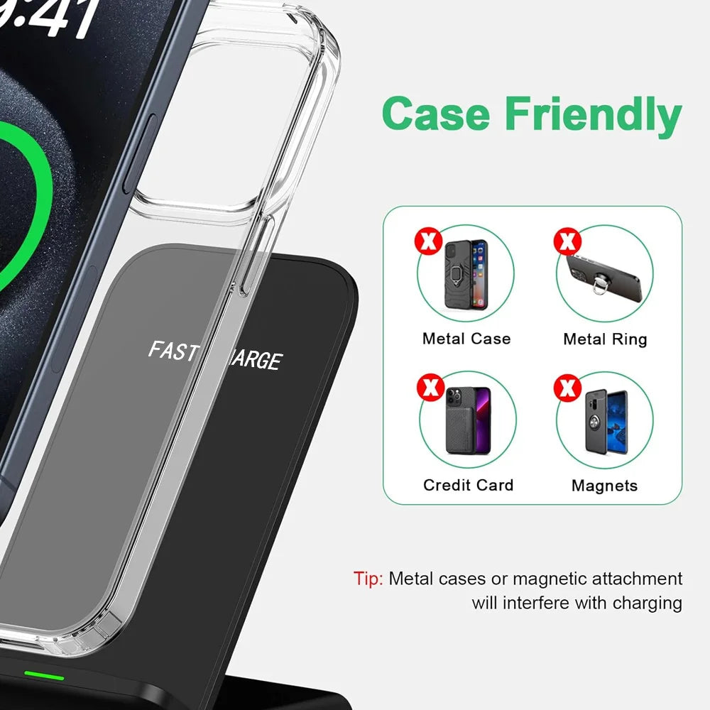 30W Fast Wireless Charger Stand Pad for iPhone 17-11/XR, Samsung Galaxy S25/S26/S21/S20, Xiaomi, Huawei & All Qi-enabled Phones