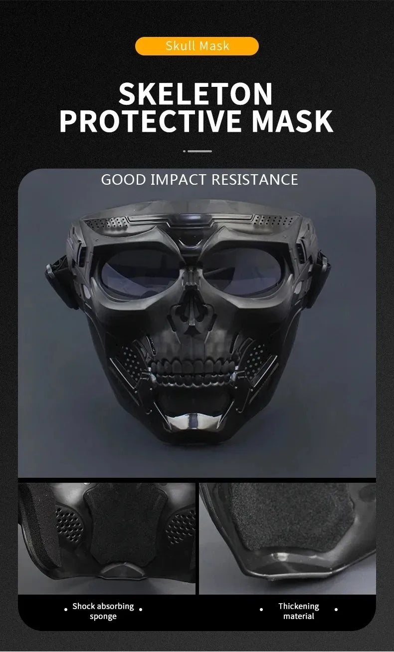 .Skull Mask Motorcycle Mask Bicycle Riding Windproof Full Face Skeleton Protective Mask Colored Goggle Tactical Cycling Bike