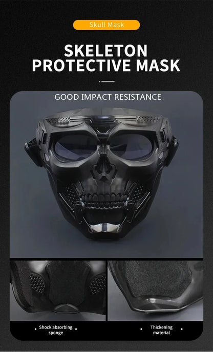 .Skull Mask Motorcycle Mask Bicycle Riding Windproof Full Face Skeleton Protective Mask Colored Goggle Tactical Cycling Bike