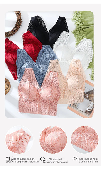 Breathable Female Vest Sexy Lace Bra Beauty Back Women Wire Free Push Up Bralette Underwear Seamless Wireless Gather Brassiere